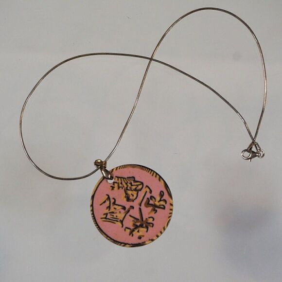 April Anselona Signed Pendant Necklace Double Sided Signed 925 Silver Chain - Picture 12 of 12